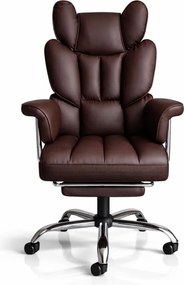 Луксозен офис стол RELAX PRO с поставка за крака - кафява екокожа