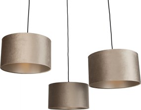 Висяща лампа черна с таупе абажур 35 см 3 светлини - Cava