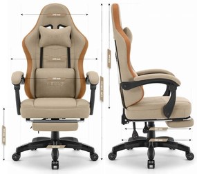 Удобен геймърски и офис стол HC-1015 с поставка за крака - бежов