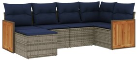 3260262 vidaXL Градински диван с възглавници, 6 части, полиратан, сив