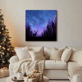 Картина на платно – Зимна магия на нощното небе в силуети