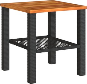 Градинска маса, черна, 40x40x42 см, полиратан и акациево дърво