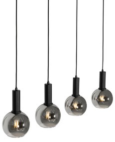 Висяща лампа в стил Арт Деко черна с опушено стъкло 4-светлина - Josje