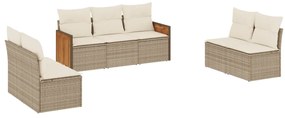 3259958 vidaXL Градински диван с възглавници, 7 части, бежов полиратан