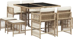 3211678 vidaXL Градински комплект с възглавници, 9 части, бежов полиратан