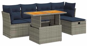 3327971 vidaXL Градински диван с възглавници, 6 части, сив полиратан, акация