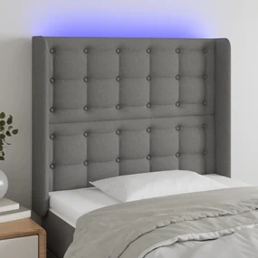 3124457 vidaXL LED горна табла за легло, тъмносива, 83x16x118/128 см, плат