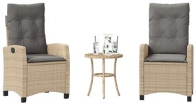 365229 vidaXL Бистро комплект с възглавници 3 части бежов микс полиратан