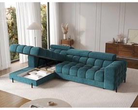 Син сгъваем/с място за съхранение ъглов диван от прежда с примки от букле (ляв ъгъл) Felro – ELTAP