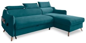 Ъглов разтегателен диван от тюркоазено кадифе (десен ъгъл) Sweet Harmony - Miuform