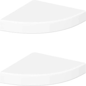 323887 vidaXL Плаващи ъглови рафтове, 2 бр., бяло, гланц, 25x25x3,8 см, MDF
