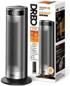 Вентилаторна печка DREO Solaris 628, 2000W, До 25 м2, 5 режима, 5-35C, HeatShield360, Таймер, Черен/Сив