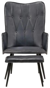 339665 vidaXL Wingback стол с табуретка, сив, естествена кожа