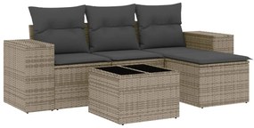 3254817 vidaXL Градински комплект с възглавници, 5 части, сив полиратан