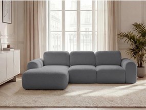 Сив сгъваем/с място за съхранение ъглов диван от прежда с примки от букле (ляв ъгъл) Montaigne – Bobochic Paris