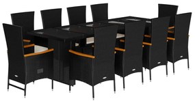 3277537 vidaXL Градински комплект с възглавници 11 части полиратан черен