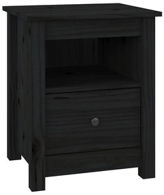 813717 vidaXL Нощно шкафче, черно, 40x35x49 см, борово дърво масив