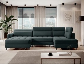 Зелен кадифен разтегателен ъглов диван с място за съхранение (десен ъгъл U форма) Berrto – ELTAP