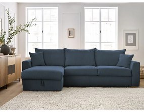 Тъмносин разтегателен ъглов диван от рипсено кадифе (променлив) Augustin – Bobochic Paris