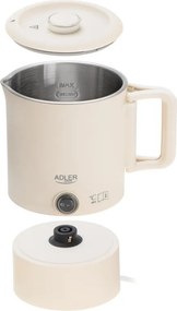 Електрическа кана за туризъм Adler AD 1388b, 650W, 0.8 л, Сваляем капак, Въртяща се основа, Бежов
