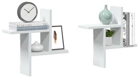 853245 vidaXL Стенни рафтове, 2 бр, бели, 38x12x38 см, инженерно дърво