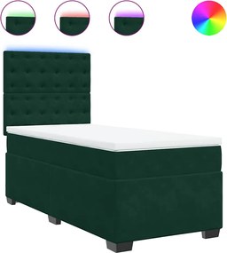 3293125 vidaXL Боксспринг легло с матрак, тъмнозелено, 90x200 см, кадифе