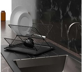 Сгъваем сушилник за съдове ZEPHYR ZP-3000-TXBM , 2 нива, 36х30х21 см, Черен мат