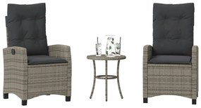 365227 vidaXL Бистро комплект с възглавници 3 части сив полиратан