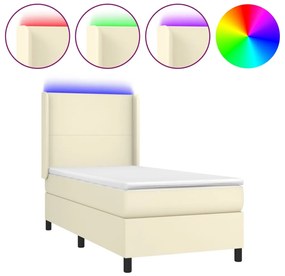 3139243 vidaXL Боксспринг легло с матрак LED кремаво 90x200 см изкуствена кожа