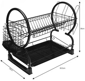 Разопакован: Сушилник за съдове на 2 нива Kinghoff KH 1500, 56.5 cm, Приставки за чаши и прибори, Черен