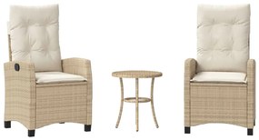 365228 vidaXL Бистро комплект с възглавници 3 части бежов полиратан