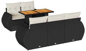 3327213 vidaXL Градински диван с възглавници, 6 части, черен, полиратан