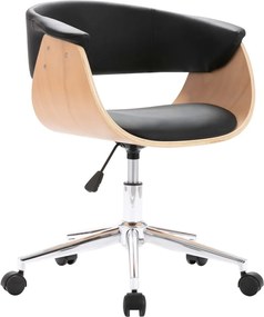 3054833 vidaXL Въртящ офис стол, черен, извито дърво и изкуствена кожа