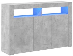 804341 vidaXL Сайдборд с LED светлини, бетонно сив, 115,5x30x75 см