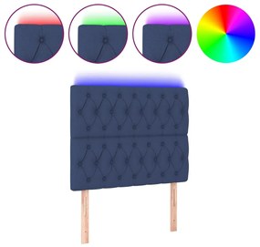 3122748 vidaXL LED горна табла за легло, синя, 90x7x118/128 см, плат
