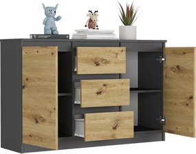 Комод R-120-S3 с 3 чекмеджета и една врата – различни цветови варианти антрацит микс артисън