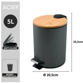 Тъмносиво стоманено кошче за боклук с педал 5 l Adonis – Spirella