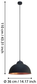 Висящо осветително тяло с метален абажур в черен и бронзов цвят ø 37 cm TRURO 2 – EGLO