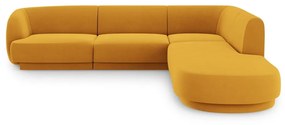 Кадифен ъглов диван (десен ъгъл) в цвят горчица Miley - Micadoni Home