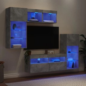 3216728 vidaXL ТВ стенни модули с LED, 5 части, бетонно сиви, инженерно дърво