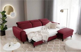 Червен кадифен разтегателен ъглов диван с място за съхранение (десен ъгъл) Foble – ELTAP