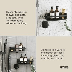 Черен пластмасов рафт за баня без пробиване Flex Adhesive – Umbra