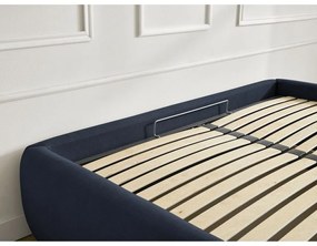 Тъмносиньо двойно легло 180x200 cm тапицирано с място за съхранение/без табла с включена подматрачна рамка Inera – Bobochic Paris