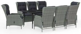 3099666 vidaXL Градински трапезен комплект, 9 части, светлосив