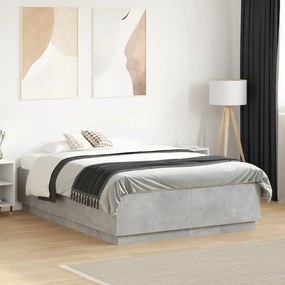 3209740 vidaXL Рамка за легло, бетонно сиво, 135x190 см, инженерно дърво
