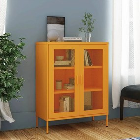 336173 vidaXL Шкаф за съхранение, цвят горчица жълт, 80x35x101,5 см, стомана