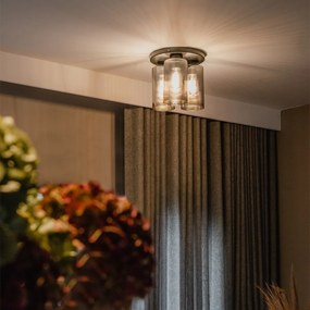 Таванна лампа в стил арт деко черна с опушено стъкло 3-светлина - Laura