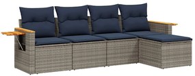 3226761 vidaXL Градински диван с възглавници, 5 части, полиратан, сив