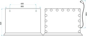 Огледало LED HOLLYWOOD White 80x60