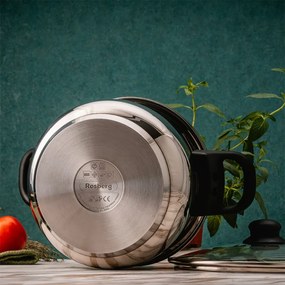 Тенджера под налягане Rosberg R51311A9, 9 литра, 2 капака, Индукция, Трислойно дъно, Инокс